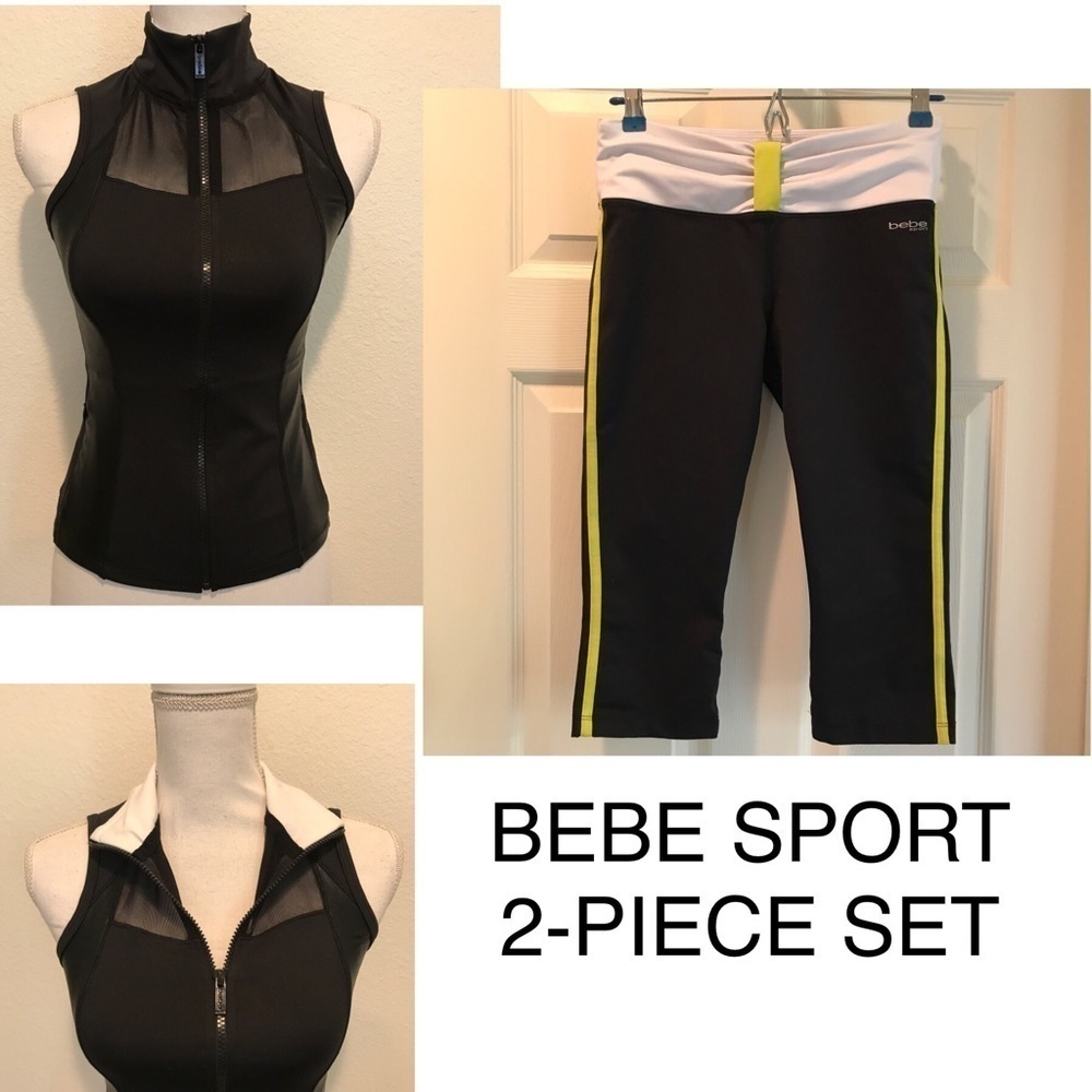 Bebe Sport Black Mesh 2-Piece Workout Set